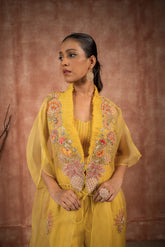 lime green organza cape and pant set